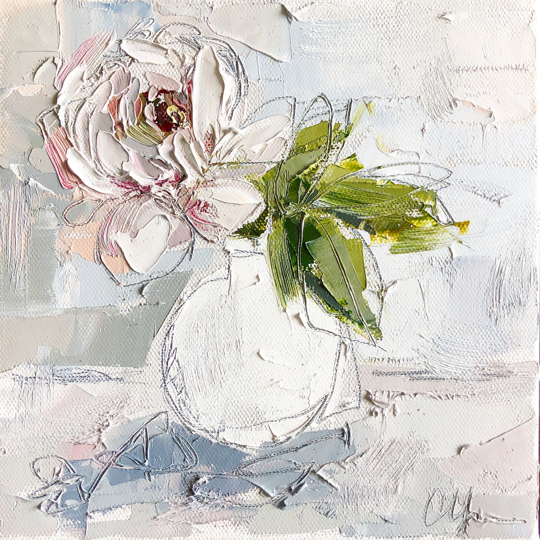 “Peony I” 8x8 Oil/Graphite on Canvas