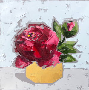 “Red Peonies in Gold no. 1” 12x12