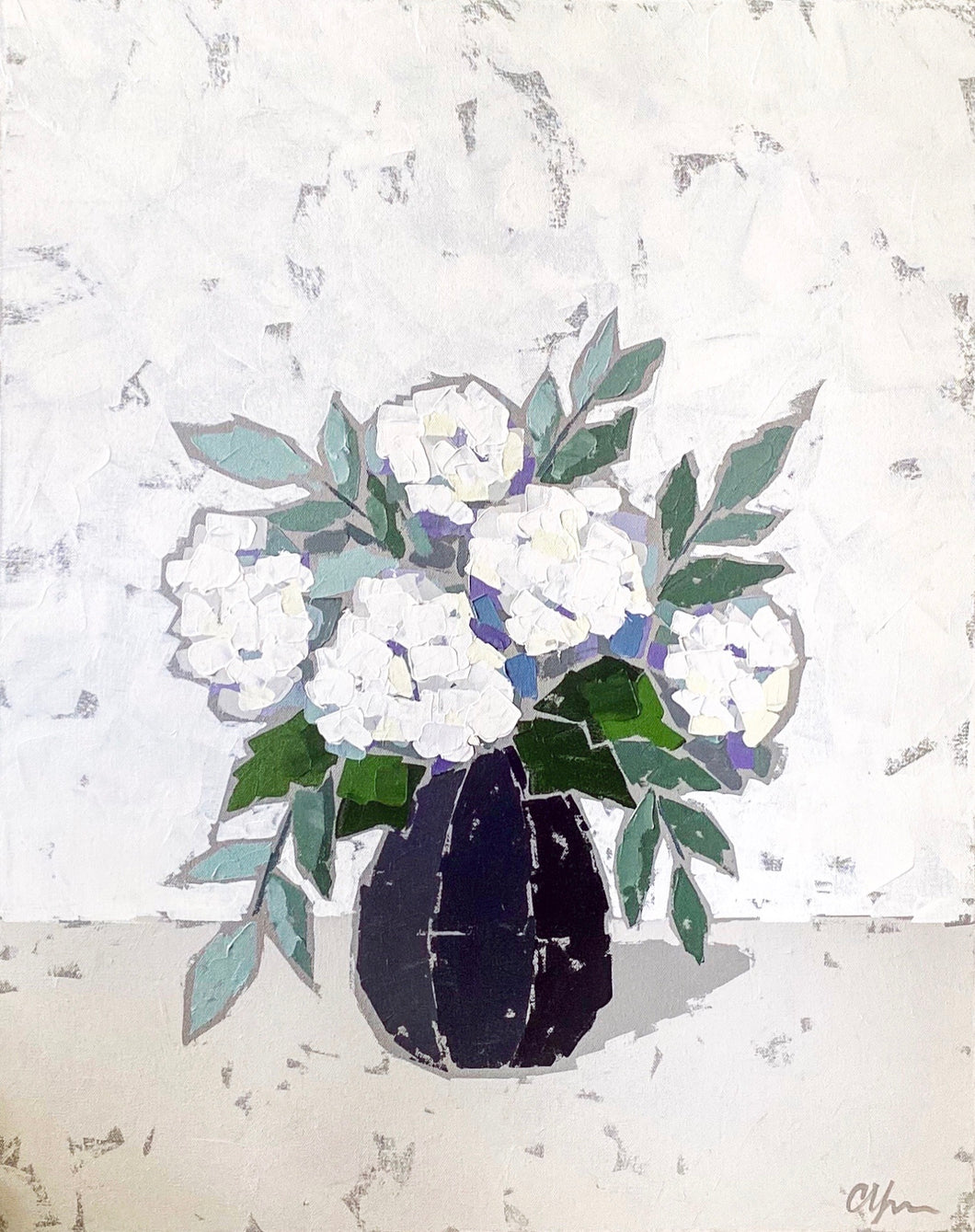 “Hydrangeas in Black Vase II” 30x24