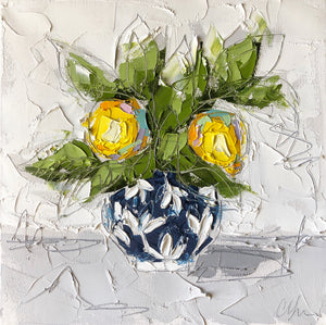 “Lemon in Blue Chinoiserie V” 12x12 Oil on Canvas