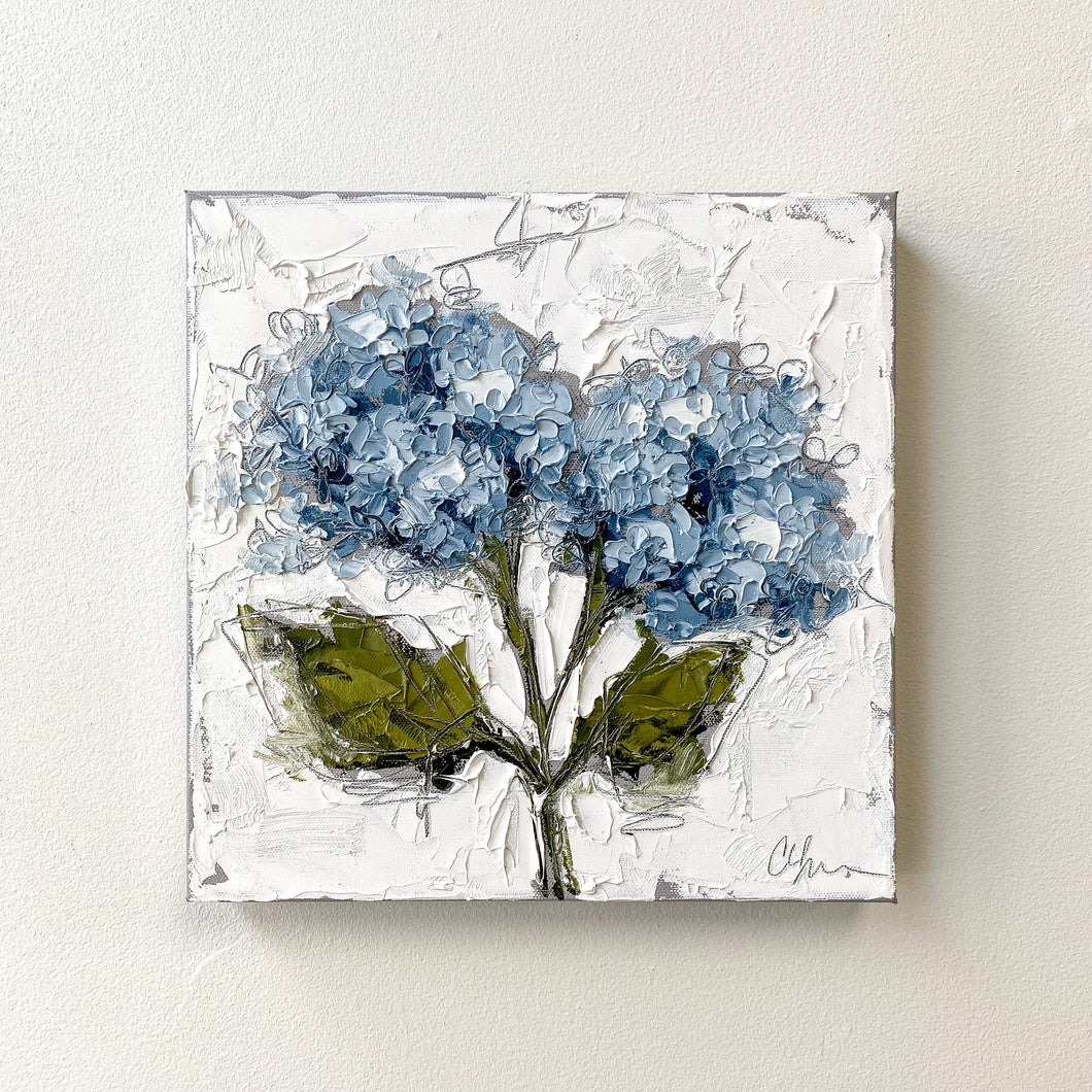 “Blue Hydrangeas I” 12x12 Oil on Canvas