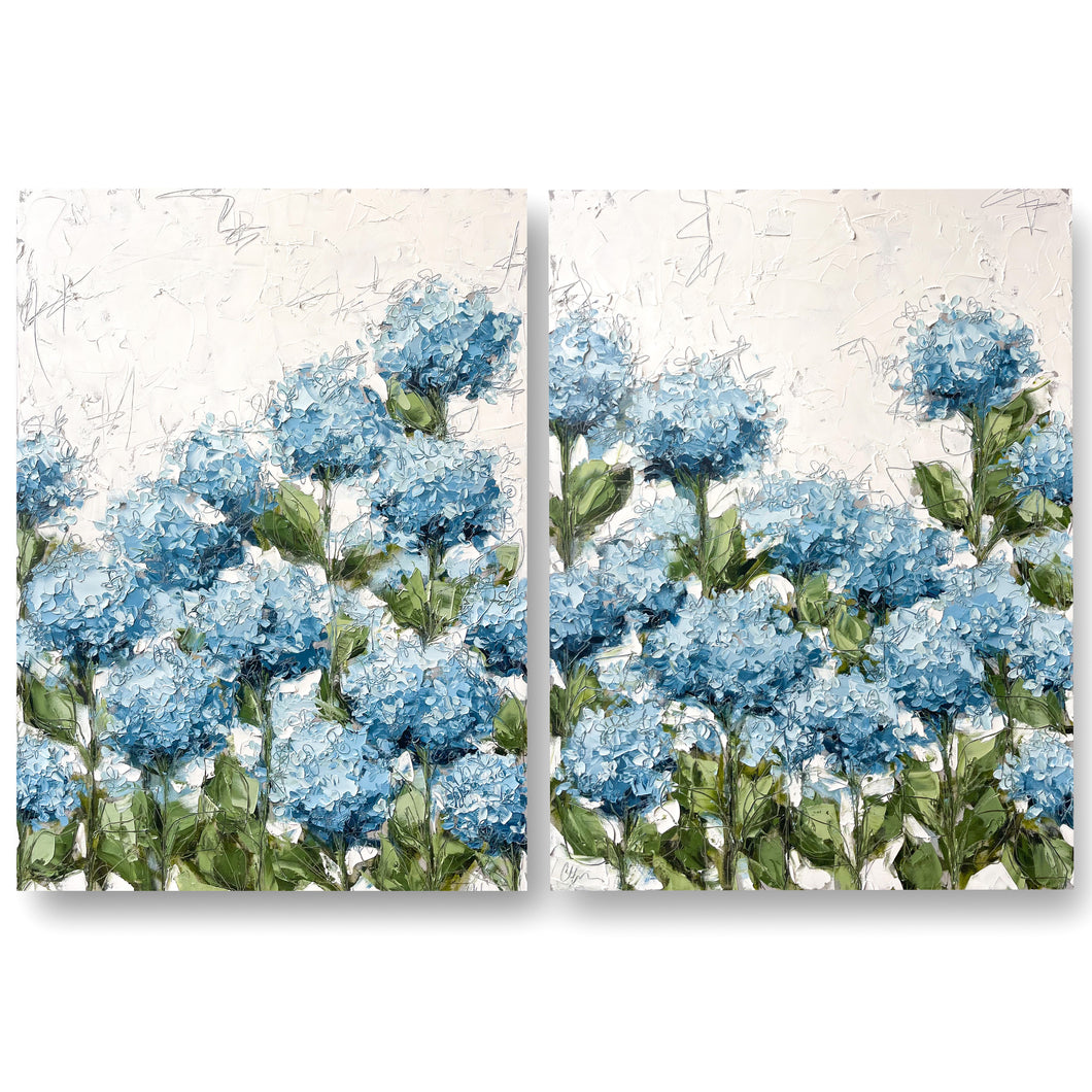 “Blue Hydrangea Gardens” - 40x60 Oil Diptych
