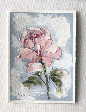 “Pink on Blue II” 7x5” Oil/Graphite on Paper