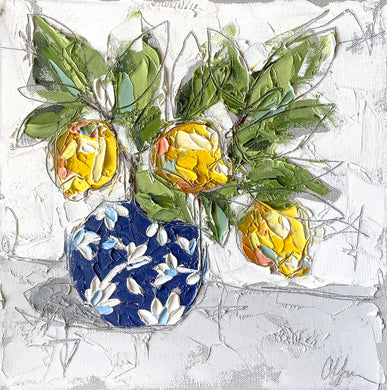 “Lemons in Chinoiserie I” 12x12 Oil/Graphite on Canvas
