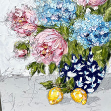 Load image into Gallery viewer, Commission- “Hydrangeas and Lemons” - 36x36 Oil