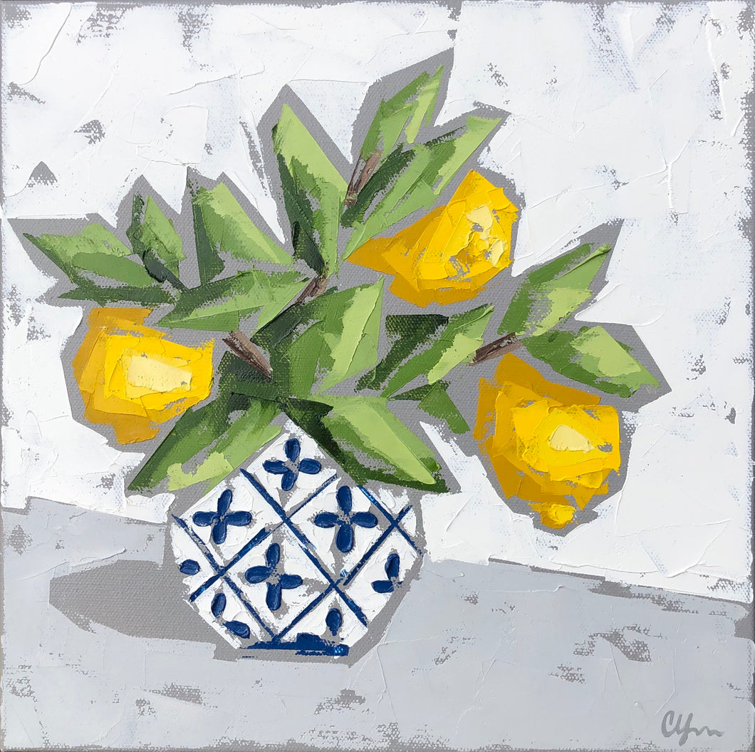 “Lemons in Blue and White no. 2”