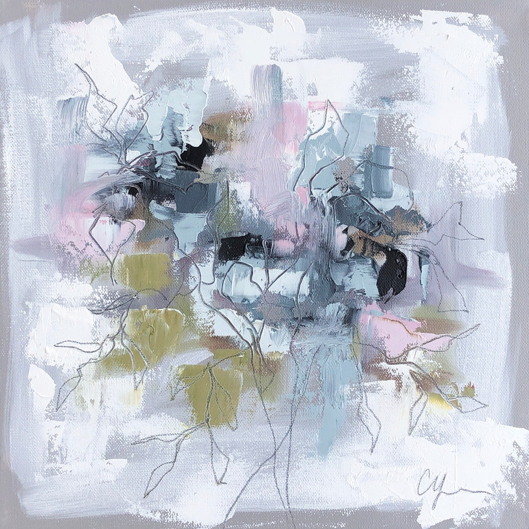 “Little Abstract Garden II” - 12x12  Oil/Graphite on Canvas