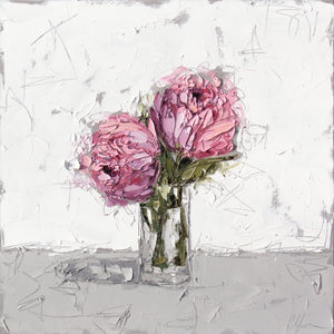 “Pink Peony in Glass X” 24x24 Oil on Canvas