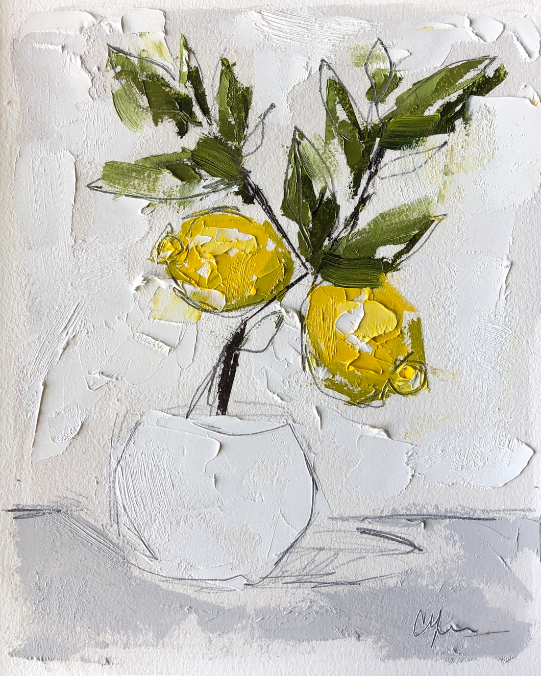 “Little Lemon Tree II” 10x8 (16x13) Oil/Graphite on Paper