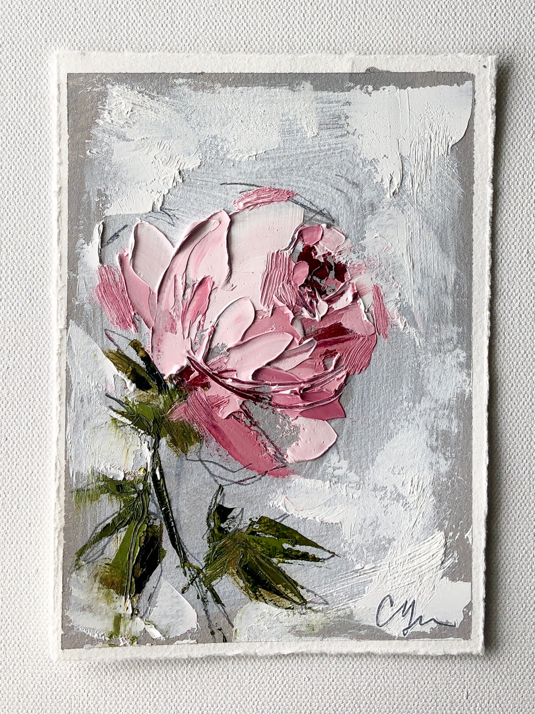“Pink on Grey II” 7x5” Oil/Graphite on Paper
