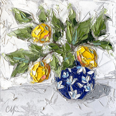 “Lemons in Chinoiserie II” 12x12 Oil/Graphite on Canvas