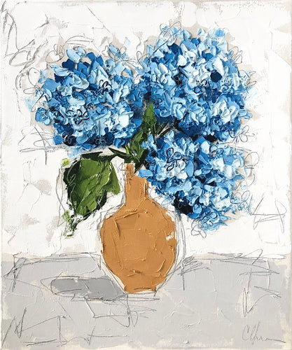 “Hydrangeas in Gold III” 24x18 Oil on Canvas