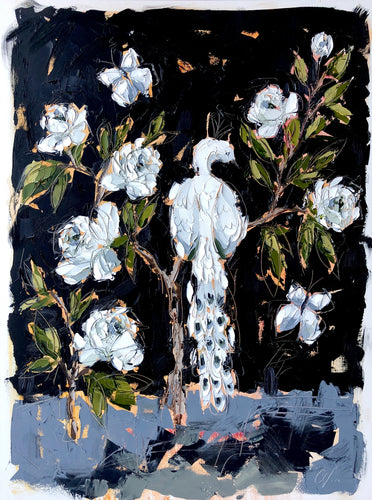 “Peonies and Peacocks” 40x30 Oil on Canvas