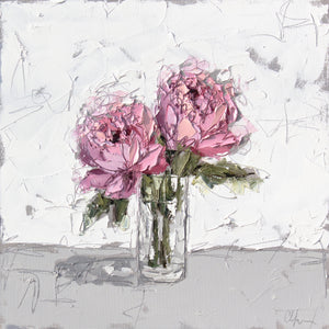 “Pink Peony in Glass XI” 24x24 Oil on Canvas
