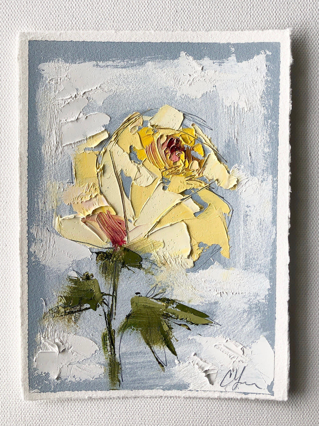 “Yellow on Blue III” 7x5” Oil/Graphite on Paper