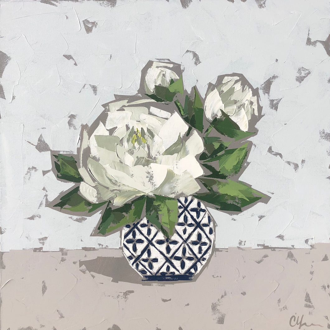 “Peonies in Blue and White”