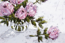 Load image into Gallery viewer, “Pink Peonies in Glass Bowl” 40x40 Oil on Canvas