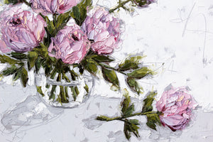 “Pink Peonies in Glass Bowl” 40x40 Oil on Canvas