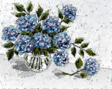 Load image into Gallery viewer, “French Hydrangeas in Glass” 48x60 Oil on Canvas