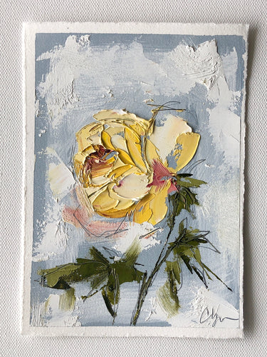 “Yellow on Blue I” 7x5” Oil/Graphite on Paper