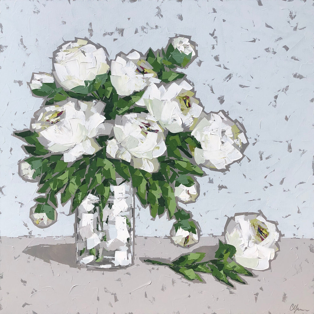 “White Peonies in Glass” | 48x48x1.5”