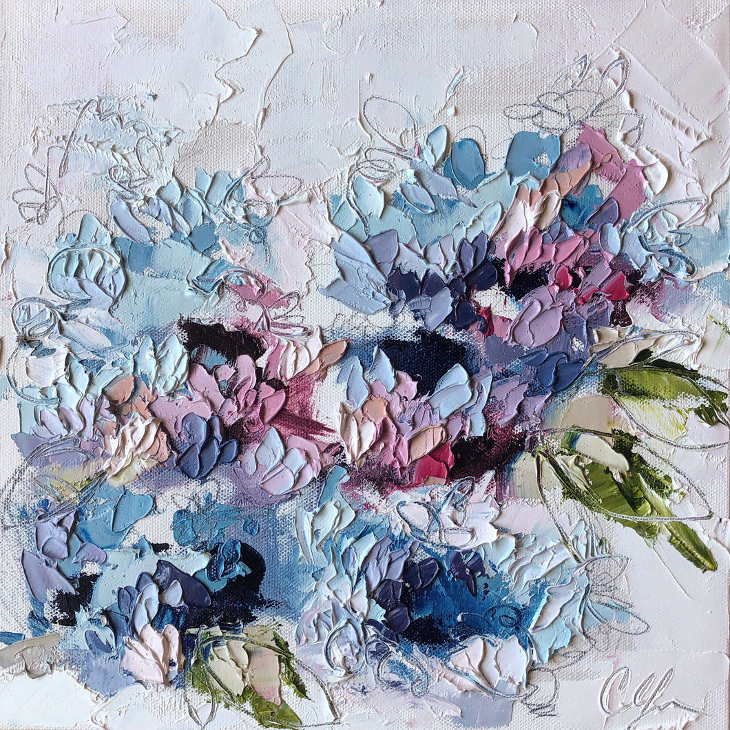 “Hydrangeas XI” 12x12 Oil/Graphite on Canvas