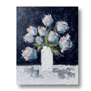 “Tulips on Blue" 30x24 Oil on Canvas