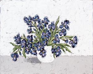 “Violet Irises in White Vase” 48x60 Oil on Canvas