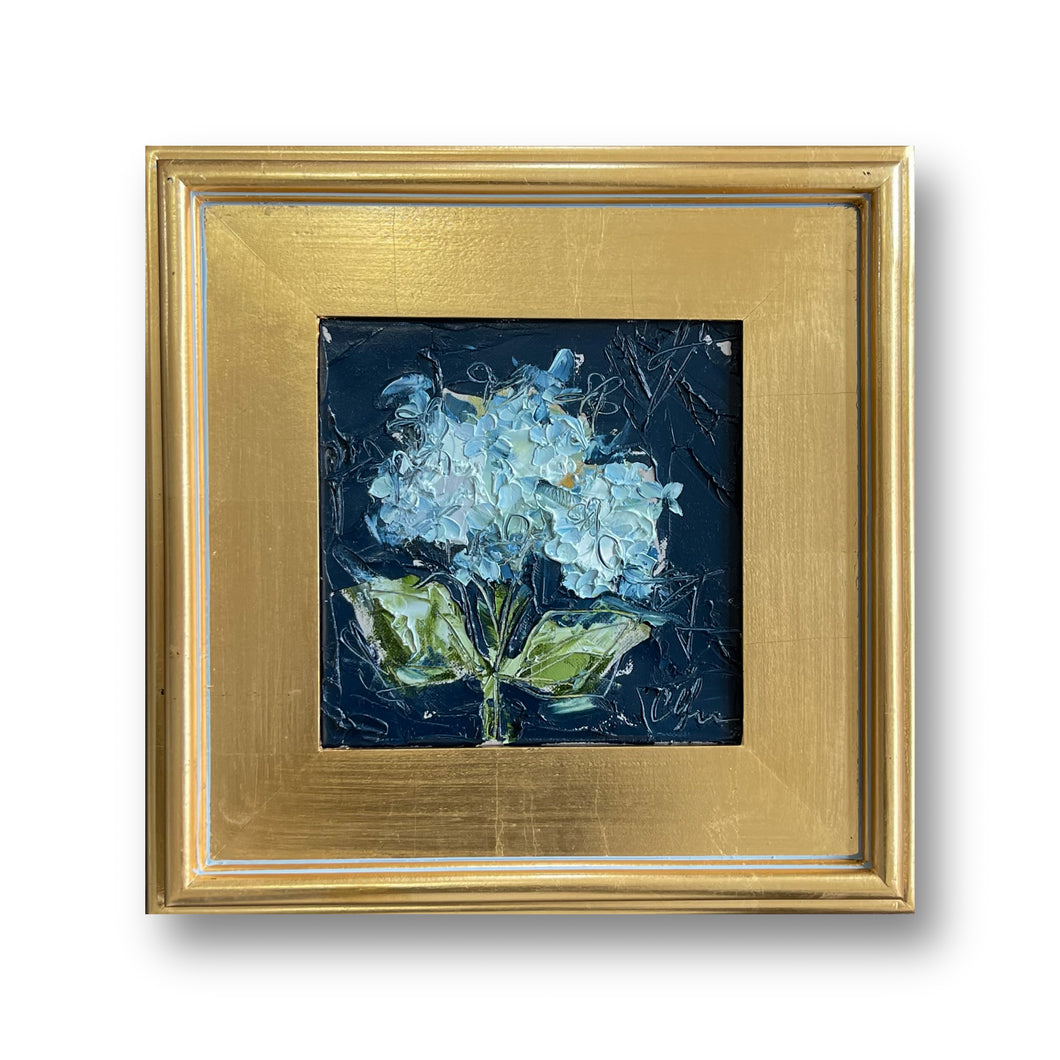 “Hydrangea on Blue VI”- 8x8 Oil on Canvas