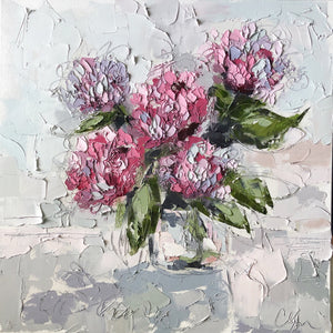 “Hydrangeas 8” 20x20 Oil/Graphite on Canvas