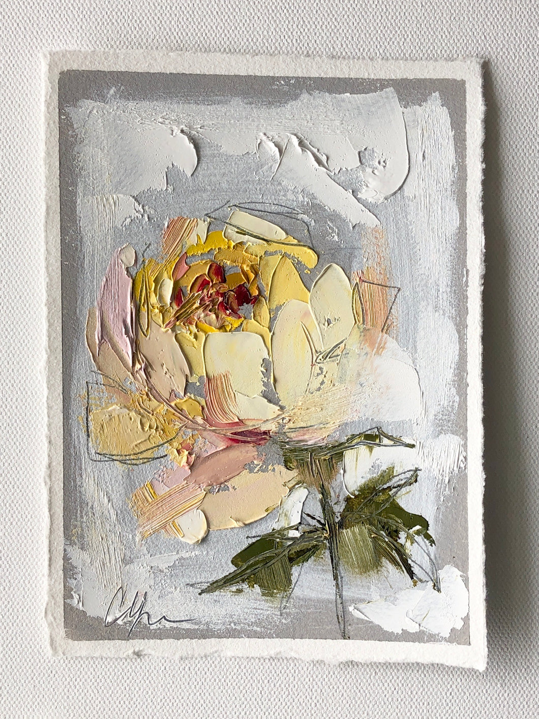 “Yellow on Grey III” 7x5” Oil/Graphite on Paper
