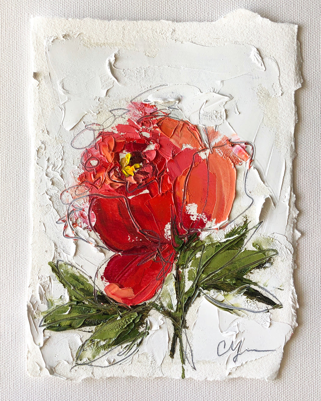 “Little Red Peony” - 7x5 Oil on Paper